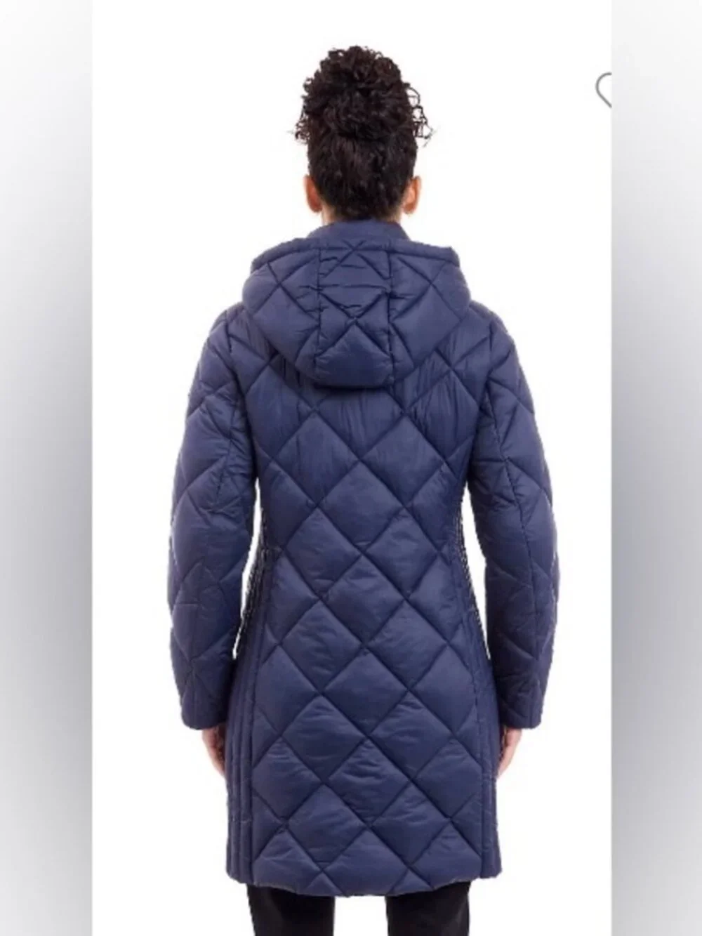 Michael Kors Navy Blue quilted Puffer Packable Down filled Trench jacket, sz S